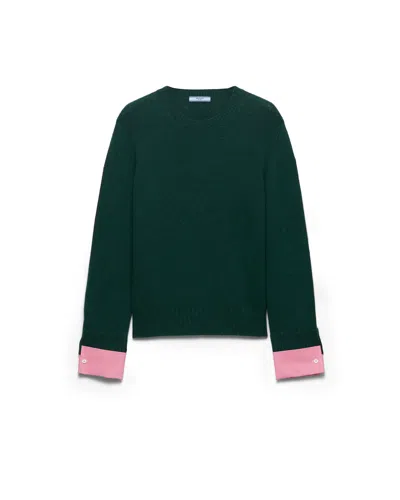 Prada Wool And Cashmere Crew-neck Sweater In Green