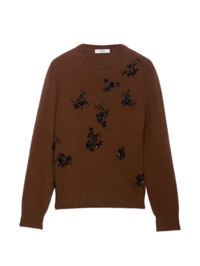 Prada Wool And Cashmere Crew-neck Sweater In Brown