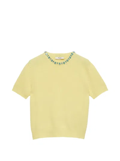 Prada Wool And Cashmere Crew-neck Sweater In Yellow
