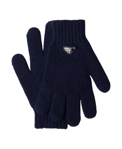 Prada Wool And Cashmere Gloves In Blue