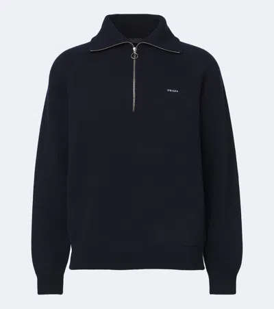 Prada Wool And Cashmere Half-zip Sweater In Black