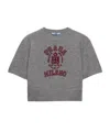 Prada Womens Grey Logo-intarsia Short-sleeve Cropped Wool And Cashmere Knitted Jumper In Amaranth Red/gray