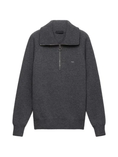 Prada Wool And Cashmere Half-zip Sweater In Gray