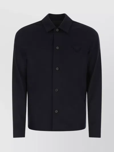 Prada Wool And Cashmere Shirt With Chest Pocket In Black