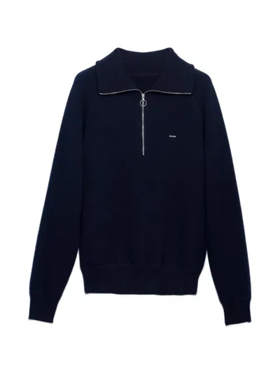 Prada Cashmere Wool Half-zip Oversized Jumper In Blue