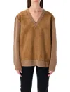Prada Wool And Cashmere Sweater With Lambskin Front In Brown