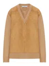 Prada Wool And Cashmere Sweater With Suede Inserts In Brown