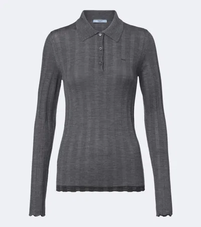Prada Wool And Cotton Polo Sweater In Pink