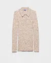 Prada Speckled Wool-linen Rib Polo Sweater In Neutral