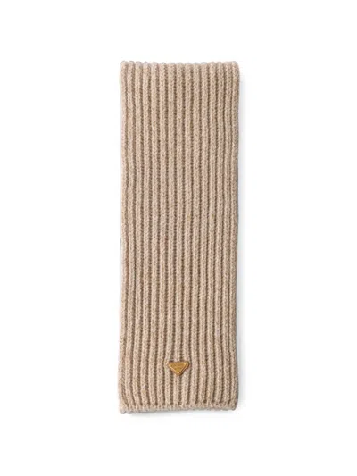 Prada Wool And Mouliné Cashmere Scarf In Brown