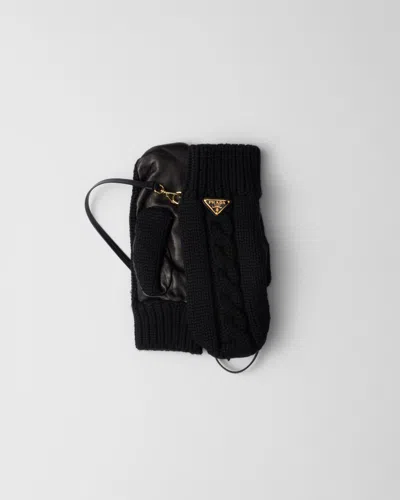 Prada Wool And Nappa Leather Mittens In Schwarz