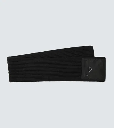 Prada Wool And Re-nylon Gabardine Scarf In Black