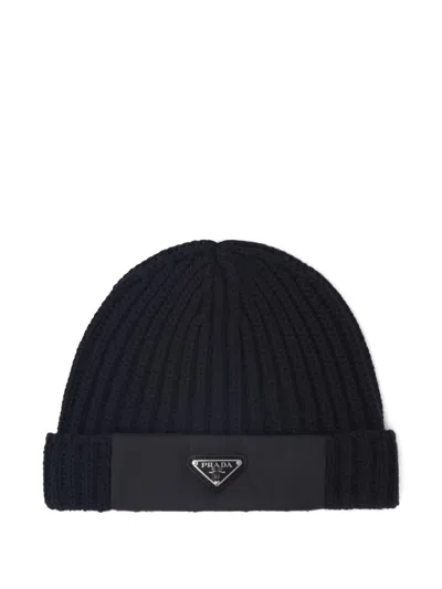 Prada Wool And Re-nylon Beanie In Black