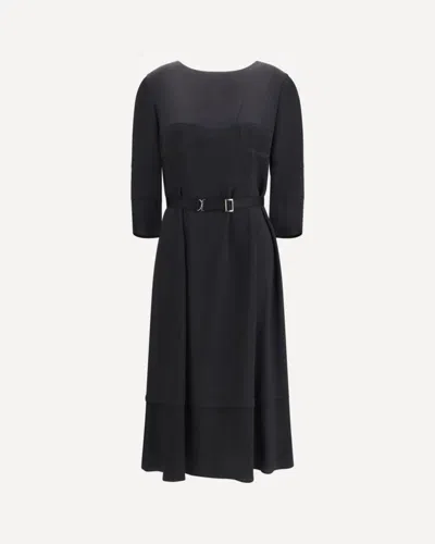 Prada Acetate Blend Dress Fitted Midi Belted In Black