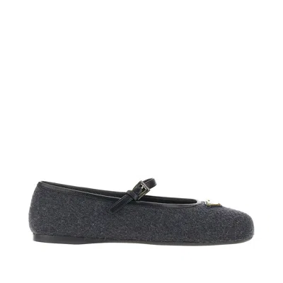 Prada Wool Ballerinas With Triangle Logo In Gray