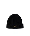 Prada Triangle-logo Ribbed Beanie In Black
