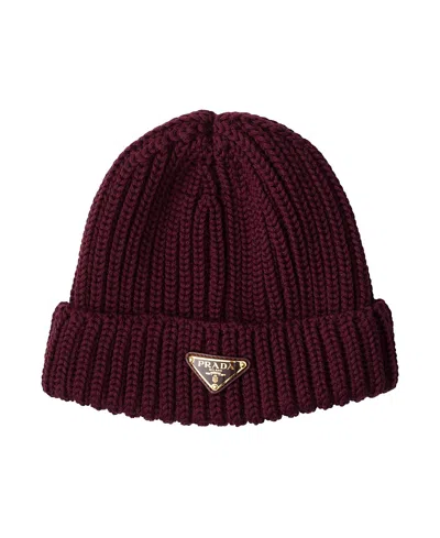 Prada Wool Beanie In Burgundy