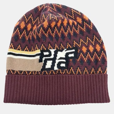 Pre-owned Prada Wool Beanie In Burgundy
