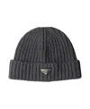 Prada Logo-plaque Beanie Hat In Green