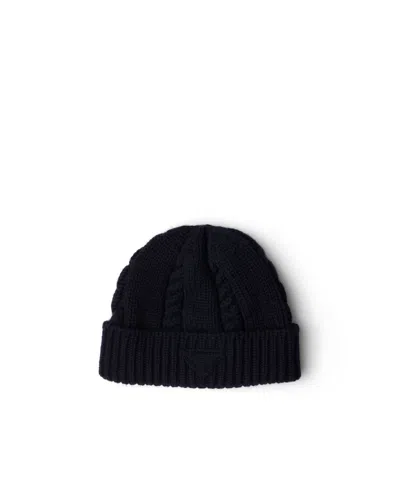 Prada Wool Beanie In Navy