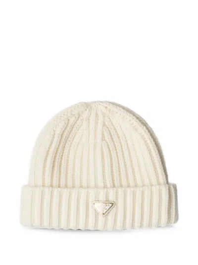 Prada Wool Beanie In Neutral