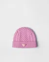 Prada Cable-knit Triangle-logo Beanie In Pink