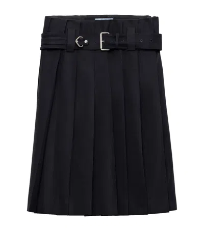 Prada Wool Belted Midi Skirt In Black
