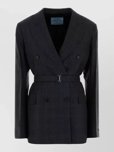 Prada Wool Blazer Embroidery Buttoned Cuffs Pockets Lapels In Multi