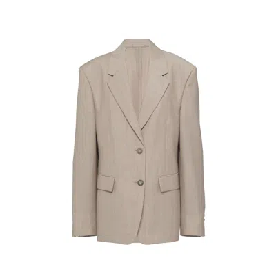 Prada Mohair Virgin Wool Blazer In Neutral
