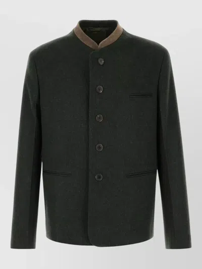 Prada Wool Blazer Long Sleeves Single Breasted Stand Collar In Black