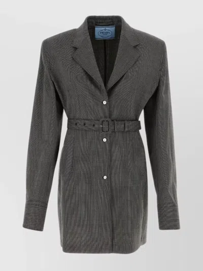 PRADA WOOL BLAZER WITH BELTED WAIST AND STRUCTURED SHOULDERS