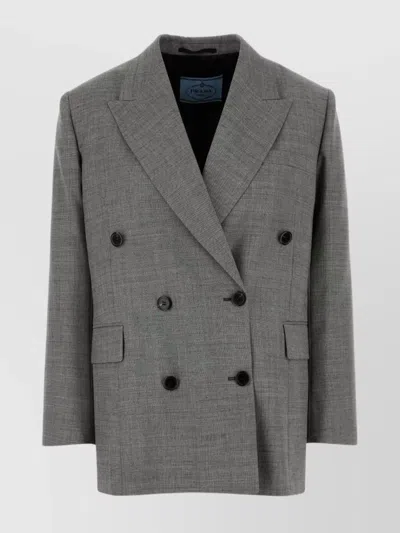 Prada Wool Blazer With Notch Lapels And Structured Shoulders In Orange