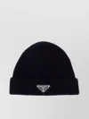 PRADA WOOL BLEND BEANIE HAT WITH RIBBED KNIT