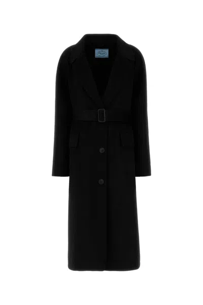 Prada Wool Blend Coat In Black