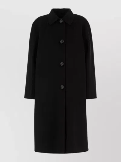 Prada Wool Blend Coat Collared Long Length Pockets In Black