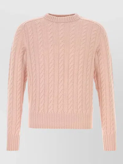 Prada Wool Blend Crew Neck Cable Sweater In Pink