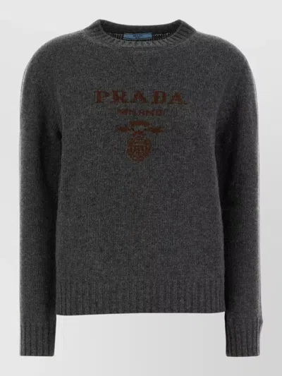 Prada Wool Blend Crew Neck Knit Sweater In Black