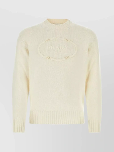 Prada Men's Wool And Cashmere Crew-neck Sweater In White