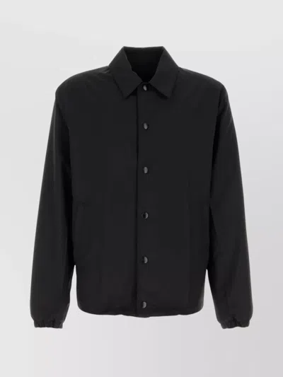 Prada Wool Blend Jacket With Elastic Cuffs And Side Pockets In Black