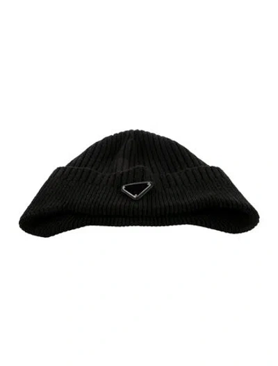 Pre-owned Prada Wool Blend Knit Beanie In Black
