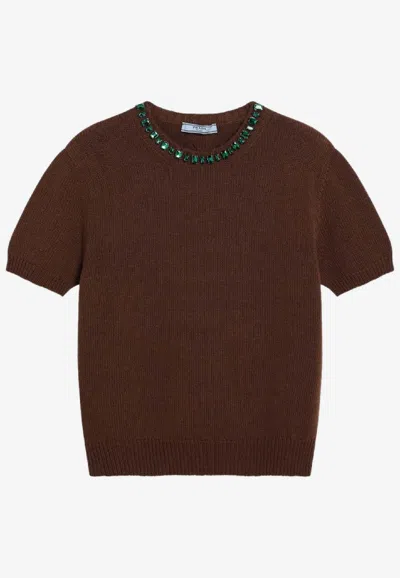 Prada Wool-blend Knit Top In Brown