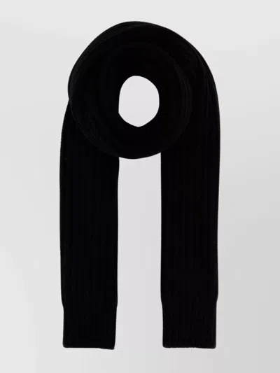 Prada Wool Blend Knitted Scarf With Ribbed Texture In Black