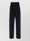 Prada Wool Blend Pleated Palazzo Pant Belt Loops In Black
