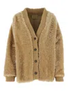 Prada Wool-blend Shearling Cardigan In Brown