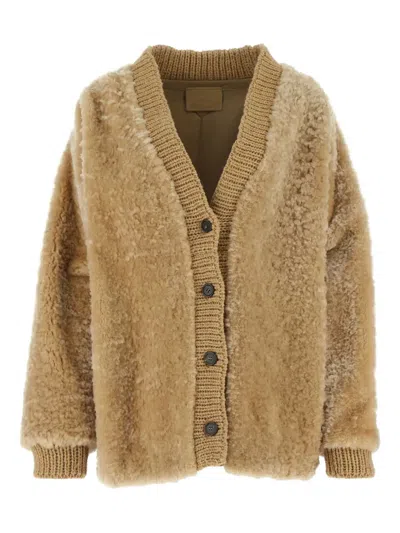 PRADA WOOL-BLEND SHEARLING CARDIGAN
