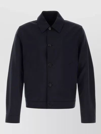 Prada Wool Blend Tailored Jacket Collared Design In Blue