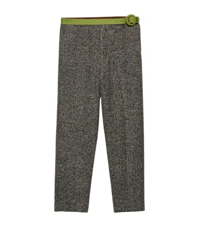 Prada Wool-blend Tailored Trousers In F090p Bianco Nero Felce