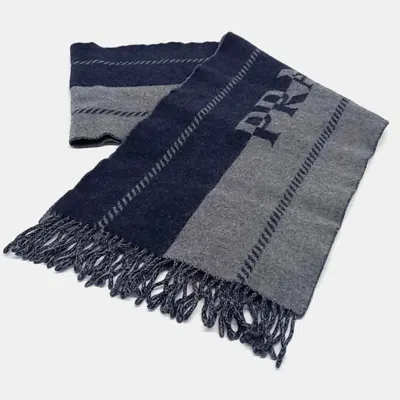 Pre-owned Prada Wool Blue Grey Scarf