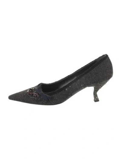 Pre-owned Prada Wool Bow Accents Pumps In Gray