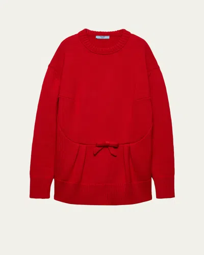 Prada Wool Bow Crewneck Sweater In Red